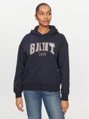 Gant Bluza Rel Logo Hoodie 4200726 Granatowy Relaxed Fit. Niebieskie bluzy Gant, l, bez wzorów, z bawełny, bez ramiączek, bez kaptura. Za 319.99 zł.