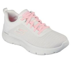 Buty do chodzenia damskie Skechers 124952WPK. Białe buty treningowe Skechers, bez wzorów, z gumy, bez zapięcia, trekkingowe. Za 442.00 zł.