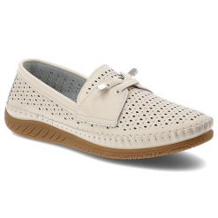 Półbuty damskie Vinceza, cholewka ze skóry naturalnej licowej z perforacją wsuwany fason z ozdobnym wiązaniem, beżowe, 93217. Brązowe półbuty wsuwane VINCEZA, bez wzorów, ze skóry, bez obcasa. Za 159.00 zł.