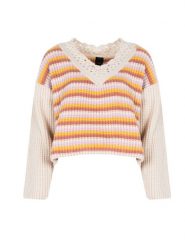 Pinko Sweter "Granatina" | 1G189L A05U | Kobieta | Wielokolorowy. Swetry Pinko, l, bez wzorów, z koronki, eleganckie, bez ramiączek. W wyprzedaży za 389.00 zł.