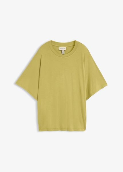 T-shirt z mieszanki wiskozy. Zielone t-shirty bonprix, bez wzorów, z wiskozy, bez kołnierzyka, bez ramiączek. Za 62.99 zł.