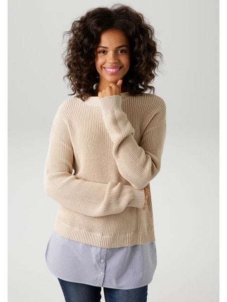 Aniston Sweter w kolorze beżowym rozmiar: 38. Brązowe swetry Aniston, bez wzorów, ze splotem, bez ramiączek. Za 91.56 zł.