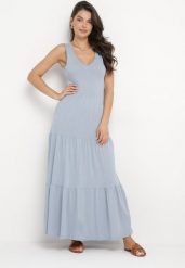 Niebieska Bawełniana Sukienka Maxi Bez Rękawów Lorenis. Niebieskie sukienki Born2be, na co dzień, l, bez wzorów, z bawełny, eleganckie, bez kołnierzyka, bez ramiączek, maxi, kopertowe. Za 139.99 zł.
