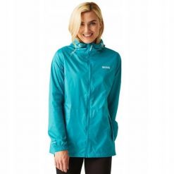 Kurtka trekkingowa damska Pack It Jacket III kieszonkowa przeciwdeszczowa. Niebieskie kurtki przeciwdeszczowe Regatta, l, bez wzorów, z materiału, z kapturem, rowerowe. Za 109.99 zł.