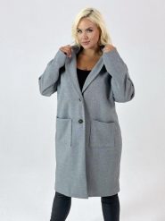 Szary klasyczny pudełkowy płaszcz Megan XXL OVERSIZE JESIEŃ. Szare płaszcze Moda Size Plus Iwanek, na jesień, s, bez wzorów, z jeansu, eleganckie, bez kaptura. Za 399.90 zł.
