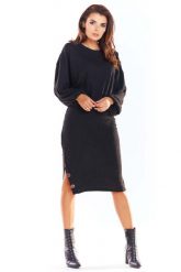 Czarny Nowoczesny Oversizowy Sweter z Guzikami. Czarne swetry Awama, l, bez wzorów, z materiału, bez ramiączek. Za 206.90 zł.