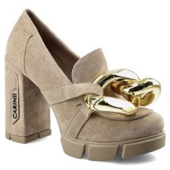Beżowe Półbuty Carinii Damskie Eleganckie Obuwie. Brązowe półbuty wsuwane Carinii, na lato, bez wzorów, ze skóry, biznesowe, bez obcasa, na słupku. Za 329.00 zł.