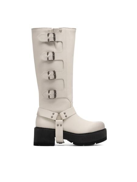 Jenny Fairy Kozaki WS22236-04 Biały. Białe kozaki Jenny Fairy, bez wzorów, z syntetyku, bez obcasa, na słupku, bez zapięcia. Za 139.99 zł.