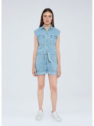 Pepe Jeans Kombinezon dżinsowy "Gemini" w kolorze błękitnym rozmiar: M. Niebieskie kombinezony Pepe Jeans, m, bez wzorów, z bawełny, bez kołnierzyka, bez ramiączek. Za 198.56 zł.