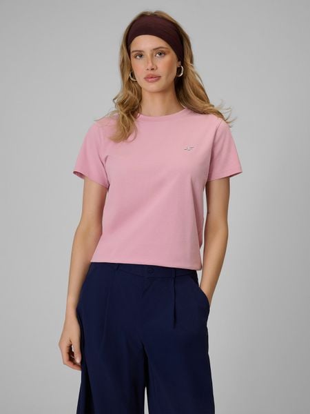 4F T-shirt regular gładki damski - różowy XL. Czerwone t-shirty 4f, uniwersalny, bez wzorów, z bawełny, klasyczne, bez kołnierzyka, bez ramiączek. Za 49.99 zł.