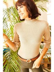 Olalook Sweter w kolorze beżowym rozmiar: onesize. Brązowe swetry Olalook, bez wzorów, z bawełny, bez ramiączek. Za 34.99 zł.