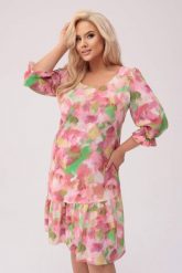 Sukienka Arie w wielokolorowy print XXL OVERSIZE WIOSNA. Sukienki Moda Size Plus Iwanek, na komunię, s, bez wzorów, z elastanu, z asymetrycznym kołnierzem, bez ramiączek, mini, asymetryczne. Za 269.90 zł.