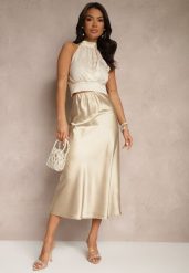 Beżowa Spódnica Satynowa High Waist Pillizze. Brązowe spódnice Renee, na co dzień, l, bez wzorów, z satyny, eleganckie, maxi. W wyprzedaży za 75.99 zł.