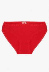 Czerwone Bawełniane Majtki Typu Figi z Koronką i Kokardą Zeteria. Czerwone figi Born2be, bez wzorów, z bawełny. Za 9.99 zł.