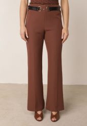 Brązowe Spodnie Eleganckie o Kroju Dzwonów w Kant Ozdobione Paskiem Neronia. Brązowe jeansy Born2be, m, bez wzorów, z jeansu, biznesowe, długie. Za 129.99 zł.