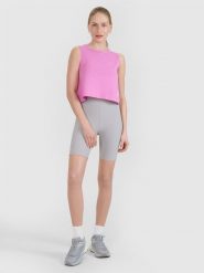 4F Legginsy krótkie dzianinowe damskie - szare M. Szare legginsy 4f, bez wzorów, z dzianiny, sportowe, krótkie. Za 79.99 zł.