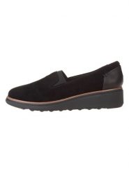 Clarks Skórzane czółenka "Sharon Dolly" w kolorze czarnym na koturnie rozmiar: 40. Czarne czółenka Clarks, bez wzorów, klasyczne, bez obcasa, na koturnie, bez zapięcia. Za 204.95 zł.