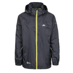 Kurtka Unisex Qikpac X Rozpinana. Czarne kurtki przeciwdeszczowe Trespass, na jesień, s, bez wzorów, z materiału, z kapturem, trekkingowe. Za 119.99 zł.