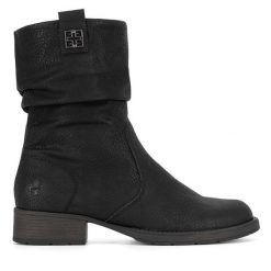 Botki Rieker. Czarne botki Rieker, bez wzorów, bez obcasa, na płaskiej podeszwie, bez zapięcia. Za 303.99 zł.