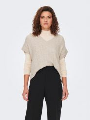 ONLY Sweter 15249328 Beżowy Regular Fit. Brązowe swetry ONLY, s, bez wzorów, z syntetyku, bez ramiączek. Za 49.99 zł.