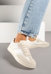 Beżowe Sneakersy Typu Tenisówki z Ozdobnymi Paskami Amodelle. Brązowe trampki Born2be, bez wzorów, z jeansu, eleganckie, bez zapięcia. W wyprzedaży za 76.49 zł.