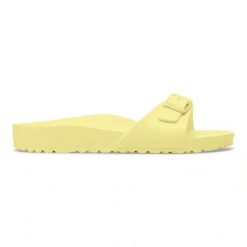 BIRKENSTOCK Madrid EVA Popcorn Klapki damskie. Żółte klapki Birkenstock, bez wzorów, wakacyjne, bez obcasa, bez zapięcia. Za 189.99 zł.