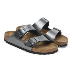 BIRKENSTOCK ARIZONA BF Klapki damskie. Szare klapki Birkenstock, bez wzorów, z materiału, biznesowe, bez obcasa, bez zapięcia. Za 349.99 zł.