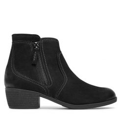 Botki Clarks. Czarne botki Clarks, bez wzorów, bez obcasa, na słupku, bez zapięcia. Za 499.99 zł.