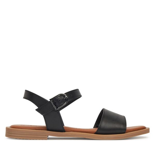 Sandały Tamaris. Czarne sandały Tamaris, bez wzorów, bez obcasa, na płaskiej podeszwie, bez zapięcia. Za 219.99 zł.