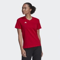 Koszulka piłkarska damska Adidas Entrada 22 Jersey. Czerwone t-shirty sportowe adidas, xs, bez wzorów, z bawełny, bez ramiączek, do piłki nożnej. Za 82.99 zł.