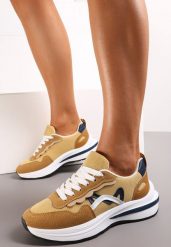 Ciemnobeżowe Sneakersy przed Kostkę z Modnymi Przeszyciami Ciana. Brązowe buty sportowe lifestyle Renee, bez wzorów, sportowe, przed kostkę, bez zapięcia. W wyprzedaży za 47.99 zł.