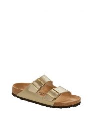 Birkenstock Klapki "Arizona" w kolorze złotym rozmiar: 38. Żółte klapki Birkenstock, bez wzorów, klasyczne, z otwartym noskiem, bez obcasa, bez zapięcia. Za 261.95 zł.