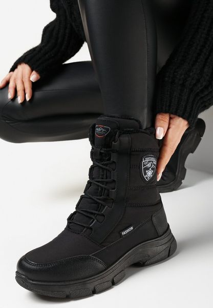 Czarne Śniegowce za Kostkę ze Sznurowaniem Lupines. Czarne śniegowce Born2be, bez wzorów, z jeansu, przed kolano, bez zapięcia. Za 139.99 zł.