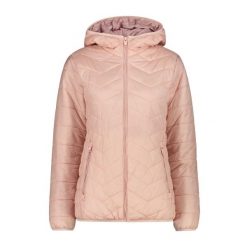 Kurtka puchowa z kapturem damska z diagonalnymi szwami CMP. Czerwone kurtki CMP, na zimę, l, bez wzorów, z materiału, eleganckie, z kapturem. Za 534.60 zł.