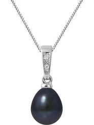 Pearline Złoty naszyjnik z diamentami i perłą w kolorze czarnym - dł. 42 cm rozmiar: onesize. Szare naszyjniki Pearline, z materiału, z diamentem, złote. Za 554.23 zł.