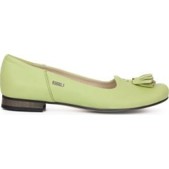 Balerinki - skóra naturalna - model 009 - kolor pistacja. Czarne baleriny Zapato, bez wzorów, z materiału, biznesowe, z okrągłym noskiem, bez obcasa, na obcasie, bez zapięcia. Za 319.00 zł.