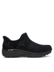 Skechers Półbuty Easy Going - Floral Moment 169157 Czarny. Czarne półbuty wsuwane Skechers, bez wzorów, ze skóry, bez obcasa, na płaskiej podeszwie. Za 429.99 zł.