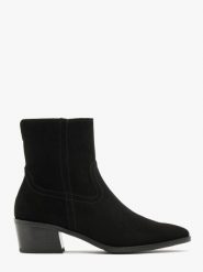 Botki na niskim obcasie ARIANA. Czarne botki Ryłko, bez wzorów, ze skóry, bez obcasa, na obcasie, bez zapięcia. W wyprzedaży za 229.99 zł.