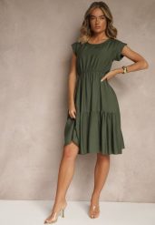 Ciemnozielona Rozkloszowana Sukienka z Wiskozy Linurea. Zielone sukienki Renee, na co dzień, bez wzorów, z wiskozy, eleganckie, bez kołnierzyka, bez ramiączek, midi, rozkloszowane. W wyprzedaży za 75.99 zł.