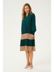 CULTURE Sukienka "Betty" w kolorze beżowo-zielonym rozmiar: S. Brązowe sukienki Culture, s, bez wzorów, bez kołnierzyka, bez ramiączek, midi, rozkloszowane. Za 173.99 zł.