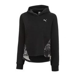Bluza damska z kapturem Puma ESS+ AOP. Czarne bluzy Puma, l, bez wzorów, z materiału, sportowe, bez ramiączek, z kapturem. Za 256.50 zł.