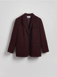 Jednorzędowa marynarka oversize - bordowy. Czerwone marynarki i żakiety Reserved, l, bez wzorów, z tkaniny, bez ramiączek. Za 199.99 zł.