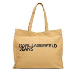 Torebka Karl Lagerfeld Jeans. Brązowe shopper bag Karl Lagerfeld Jeans, bez wzorów, z jeansu, bez dodatków. Za 189.99 zł.