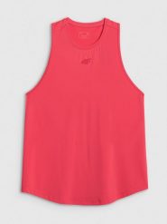 4F Top treningowy regular szybkoschnący damski - koralowy M. Czerwone topy 4f, m, bez wzorów, z materiału, bez kołnierzyka, bez ramiączek. Za 79.99 zł.