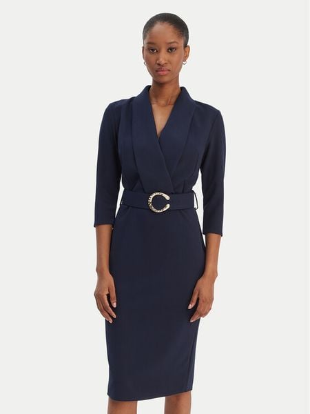 Rinascimento Sukienka koktajlowa CFC0126777003 Granatowy Slim Fit. Niebieskie sukienki Rinascimento, xs, bez wzorów, z syntetyku, wizytowe, bez kołnierzyka, bez ramiączek. Za 489.99 zł.