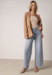 Niebieskie Szerokie Jeansy z Bawełną z Wysokim Stanem i Denimowym Paskiem Venwyn. Niebieskie jeansy Born2be, m, bez wzorów, z bawełny, biznesowe, z podwyższonym stanem. Za 119.99 zł.