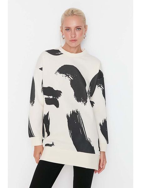 Trendyol Bluza w kolorze kremowo-czarnym rozmiar: XL. Brązowe bluzy Trendyol, xl, bez wzorów, bez ramiączek, bez kaptura. Za 73.99 zł.