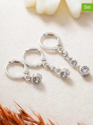Lodie Silver Posrebrzane kolczyki-kreole (3 szt.) z cyrkoniami rozmiar: onesize. Szare kolczyki Lodie Silver, z cyrkonią, metalowe. Za 43.99 zł.