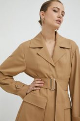 BOSS płaszcz wełniany kolor beżowy przejściowy oversize. Brązowe płaszcze Boss, bez wzorów, z wełny, bez kaptura. W wyprzedaży za 1,229.90 zł.
