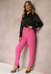 Różowe Spodnie Garniturowe High Waist z Paskiem Wenus. Czerwone jeansy Renee, s, bez wzorów, z jeansu, biznesowe, z podwyższonym stanem. W wyprzedaży za 83.99 zł.